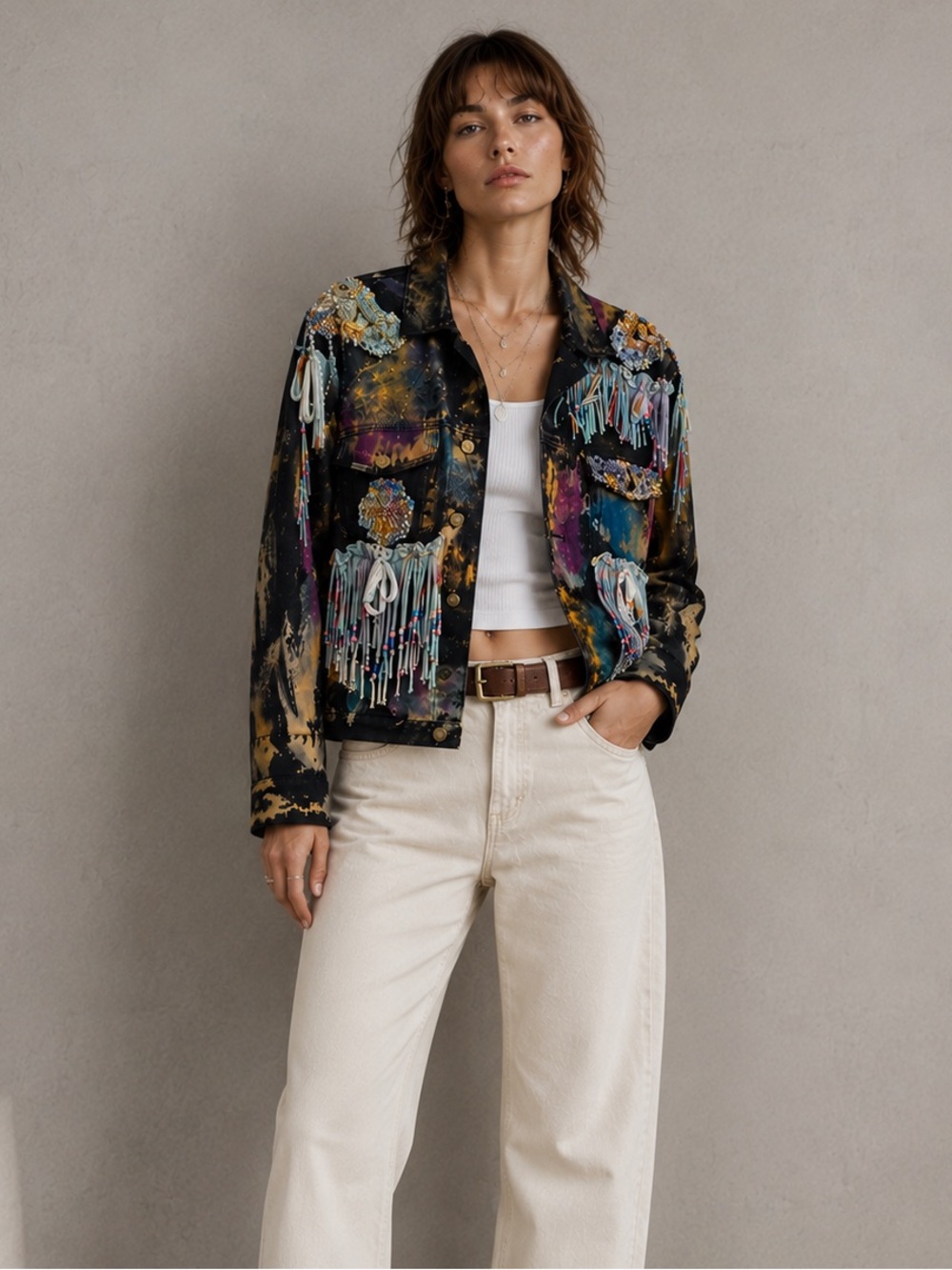 Vintage Catika Wearable Art Jacket Embellished Beaded Fringe Patchwork S/M - Picture 1 of 10